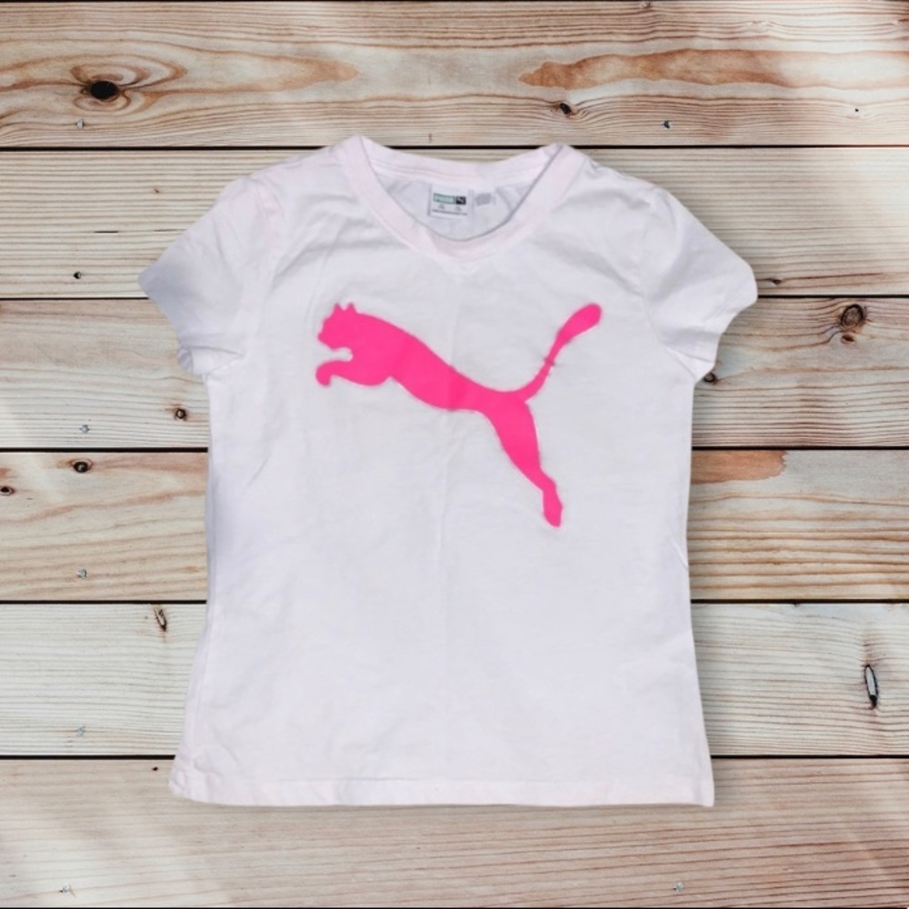 Kid’s White Short Sleeve Tee With Puma Logo On Chest Size S(7/8)